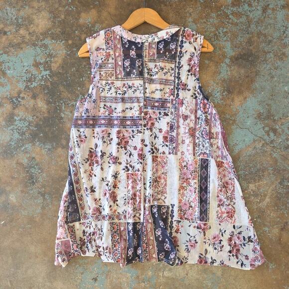 Vintage Y2K Mini Mesh Patchwork Sleeveless Top Size XL Asymmetric Hem Notch Neck - Picture 8 of 8